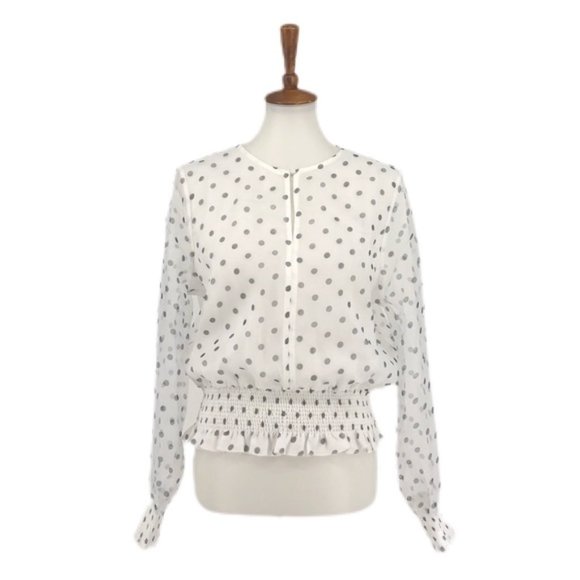 Bar III Tops - Becca Tilley x Bar III Polka-Dot Smocked-Waist Top
